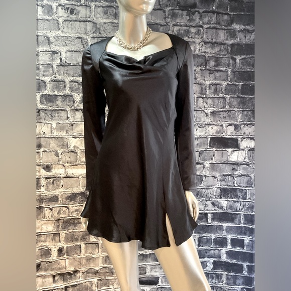 Navy Blue Satin Formal Mini Dress - Picture 2 of 10